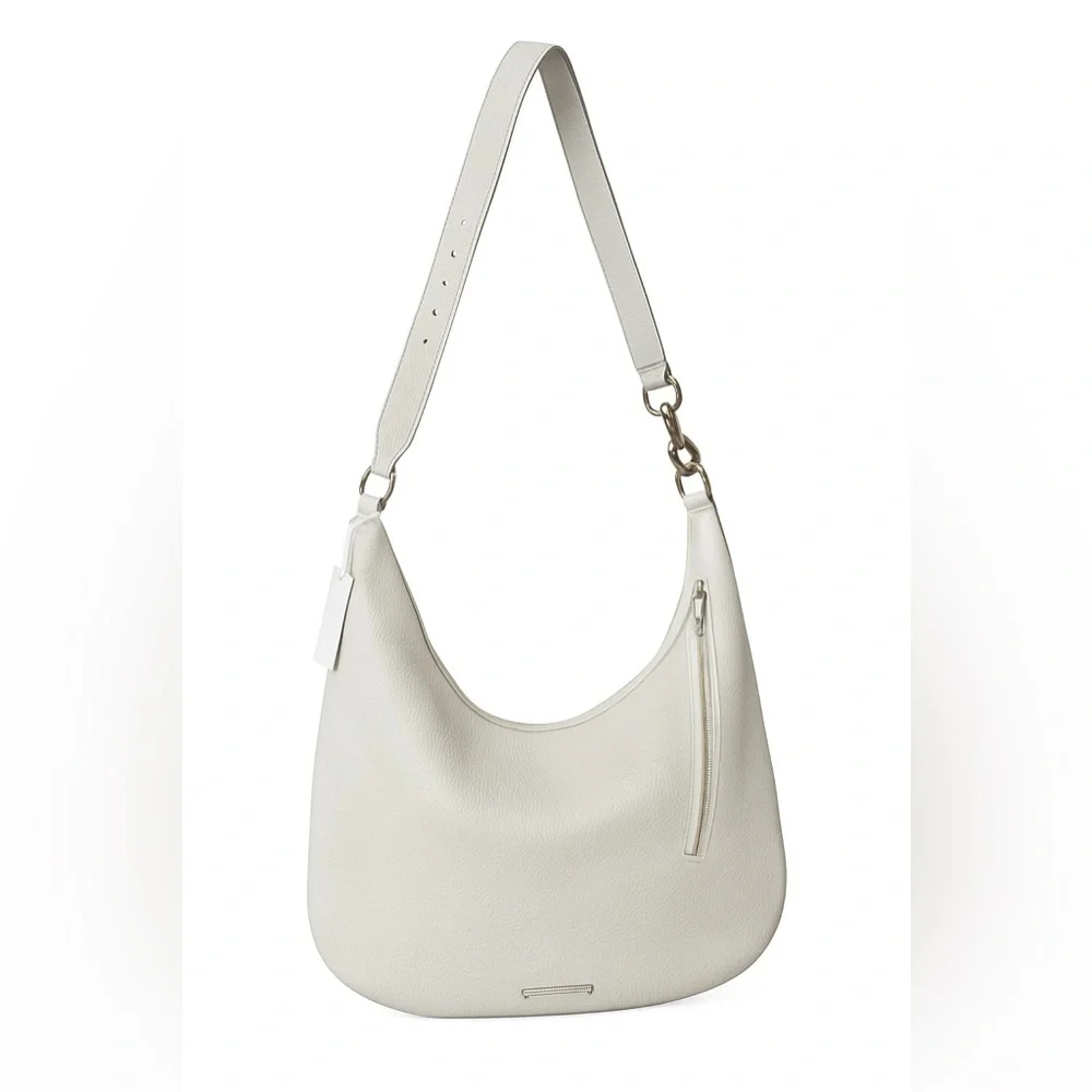 Rebecca Minkoff Pebbled Leather Hobo Shoulder Bag Light Grey
